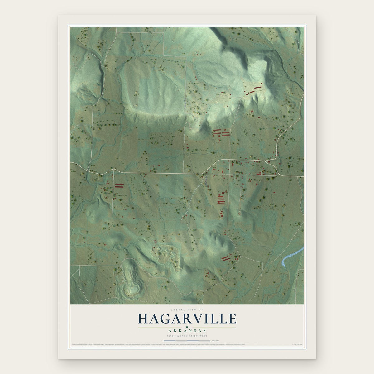 Hagarville, Arkansas map print, the full design