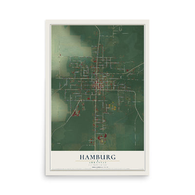 Map of Hamburg, Arkansas, 12 x 18 inch unframed archival matte print