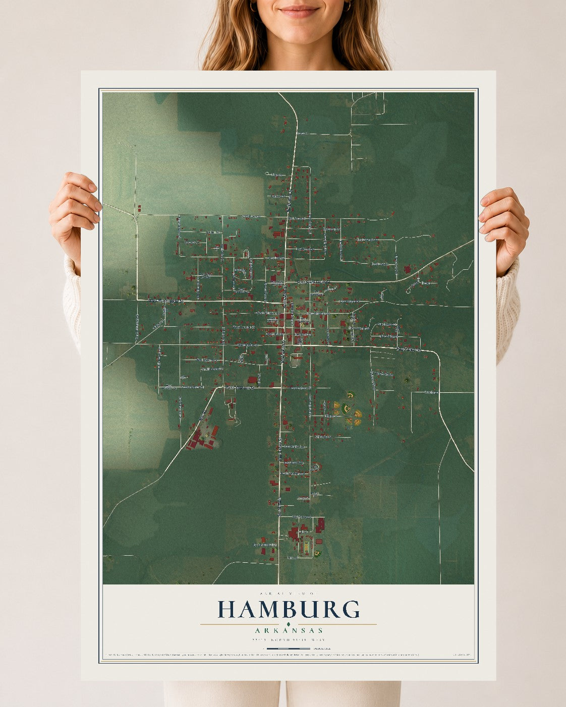 Map of Hamburg, Arkansas, 24 x 36 inch unframed archival matte print