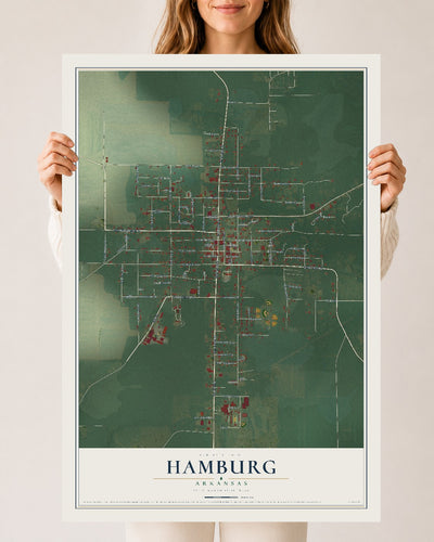 Map of Hamburg, Arkansas, 24 x 36 inch unframed archival matte print