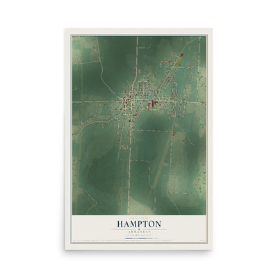 Map of Hampton, Arkansas, 12 x 18 inch unframed archival matte print