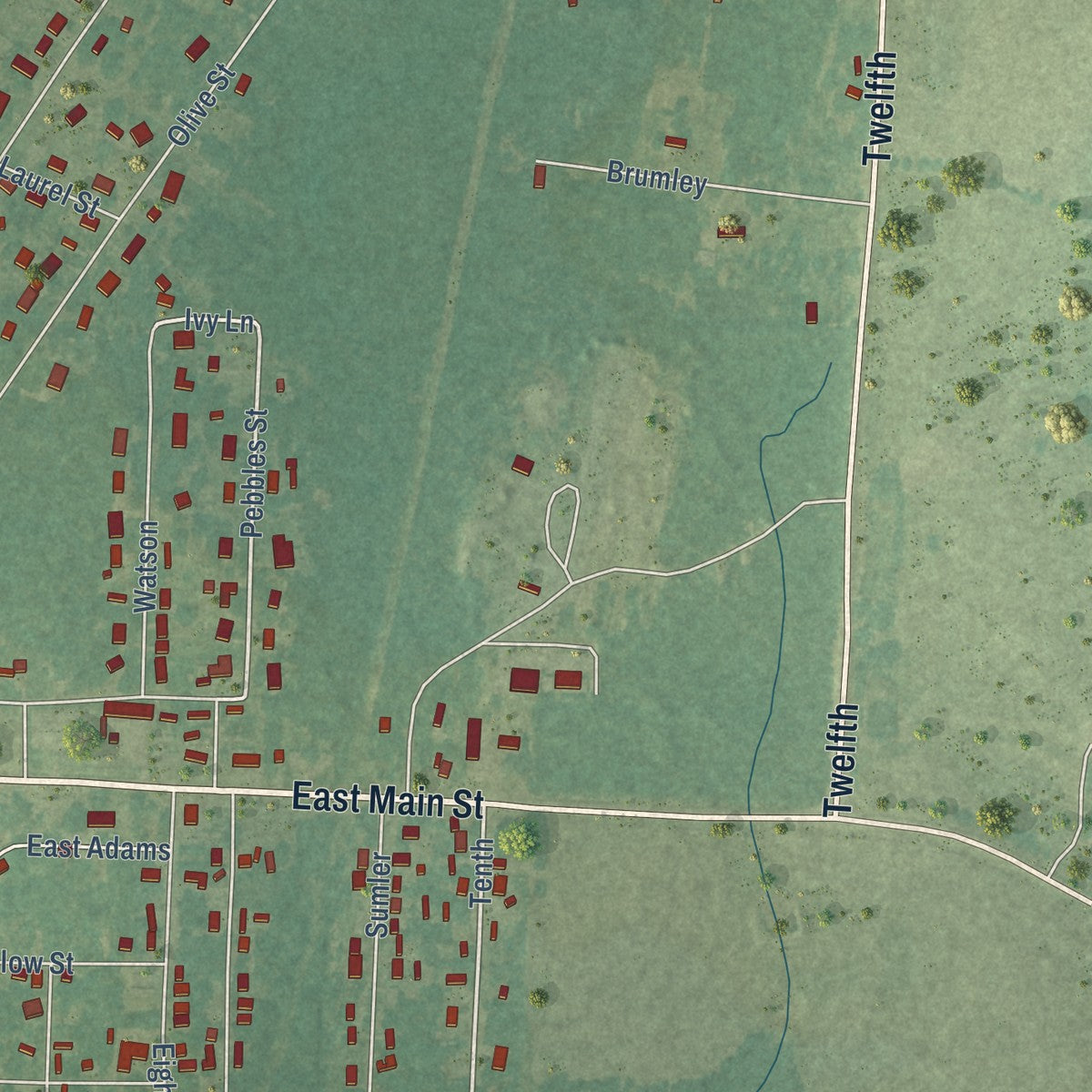 Second close-up of the map of Hampton, Arkansas print showing more streets and buildings