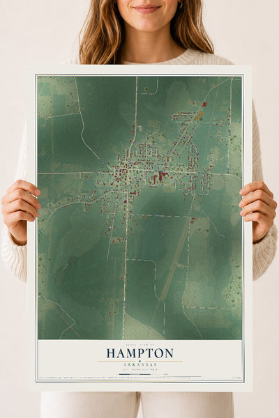 Map of Hampton, Arkansas, 18 x 24 inch unframed archival matte print