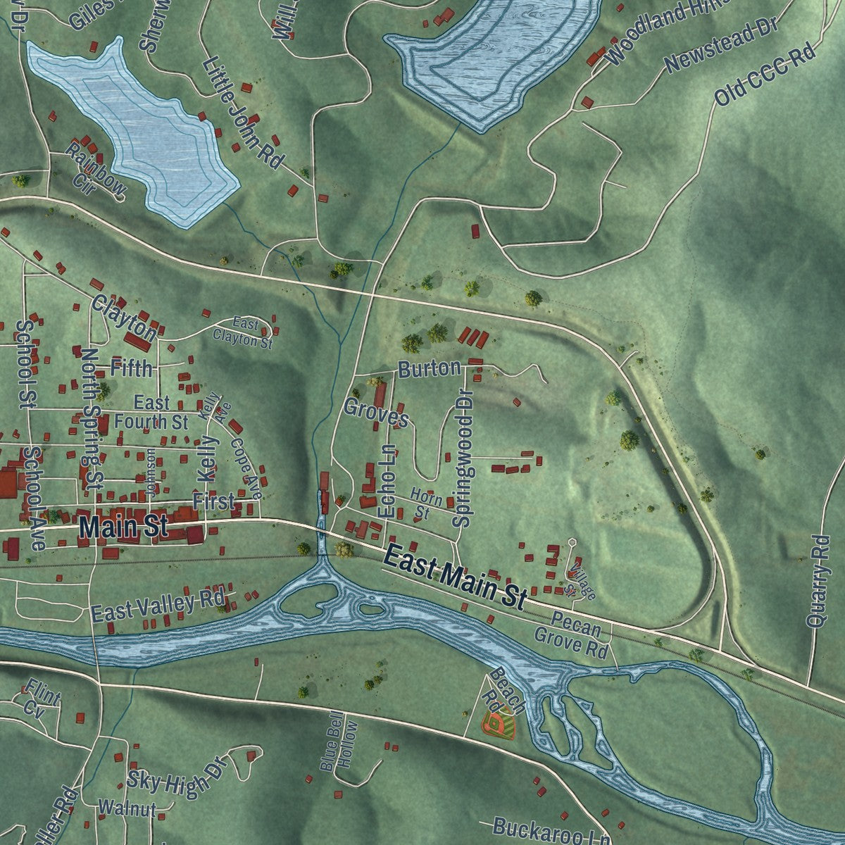 Close-up of the map of Hardy, Arkansas print showing street and building detail