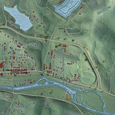 Close-up of the map of Hardy, Arkansas print showing street and building detail