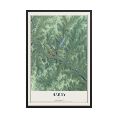 Map of Hardy, Arkansas, 12 x 18 inch print in a black wood frame