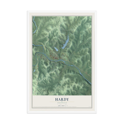 Map of Hardy, Arkansas, 12 x 18 inch print in a white wood frame