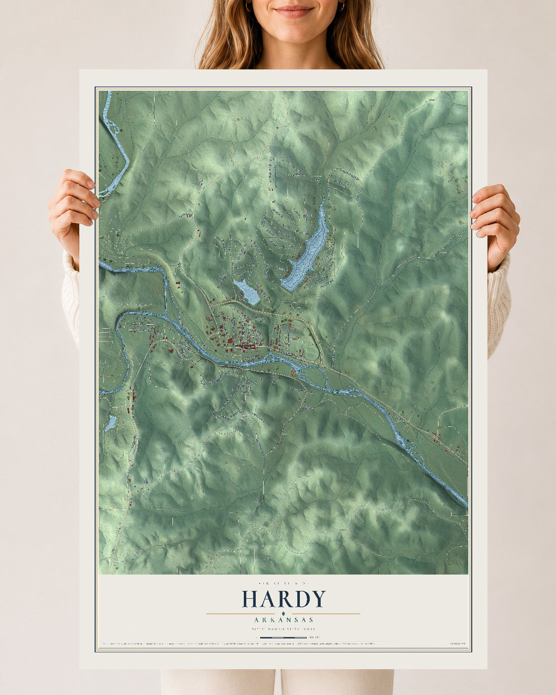 Map of Hardy, Arkansas, 24 x 36 inch unframed archival matte print