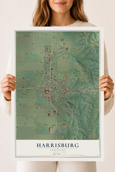 Map of Harrisburg, Arkansas, 18 x 24 inch unframed archival matte print