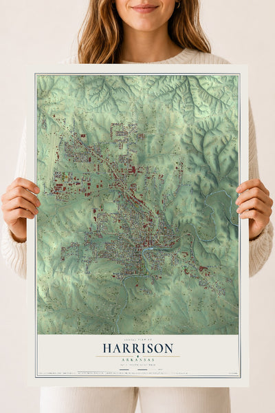 Map of Harrison, Arkansas, 18 x 24 inch unframed archival matte print