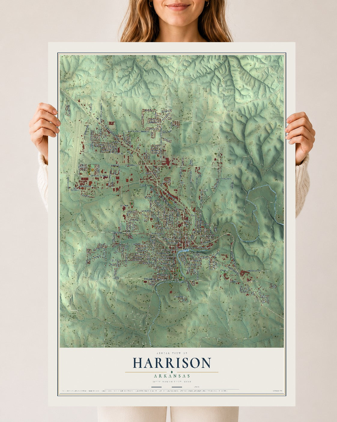 Map of Harrison, Arkansas, 24 x 36 inch unframed archival matte print
