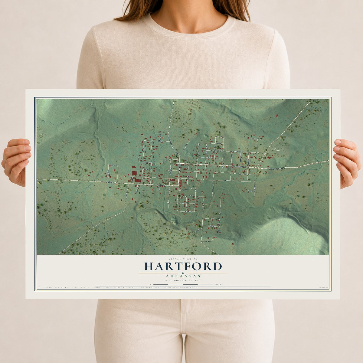 Map of Hartford, Arkansas, 12 x 18 inch unframed archival matte print