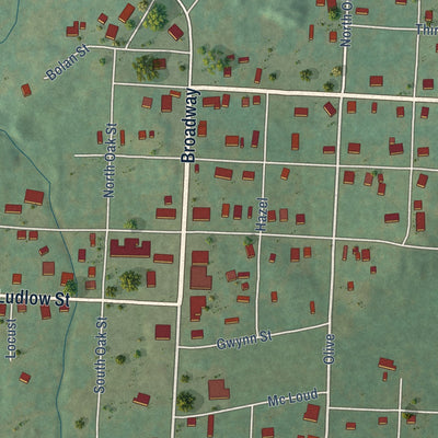 Close-up of the map of Hartford, Arkansas print showing street and building detail