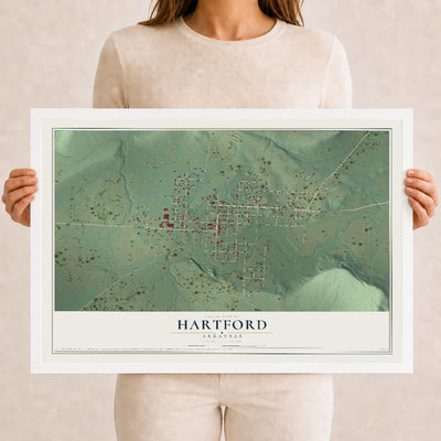 Map of Hartford, Arkansas, 12 x 18 inch print in a white wood frame