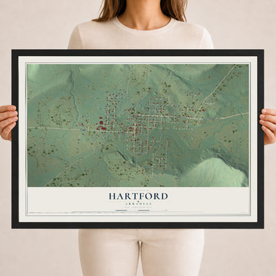 Map of Hartford, Arkansas, 18 x 24 inch print in a black wood frame