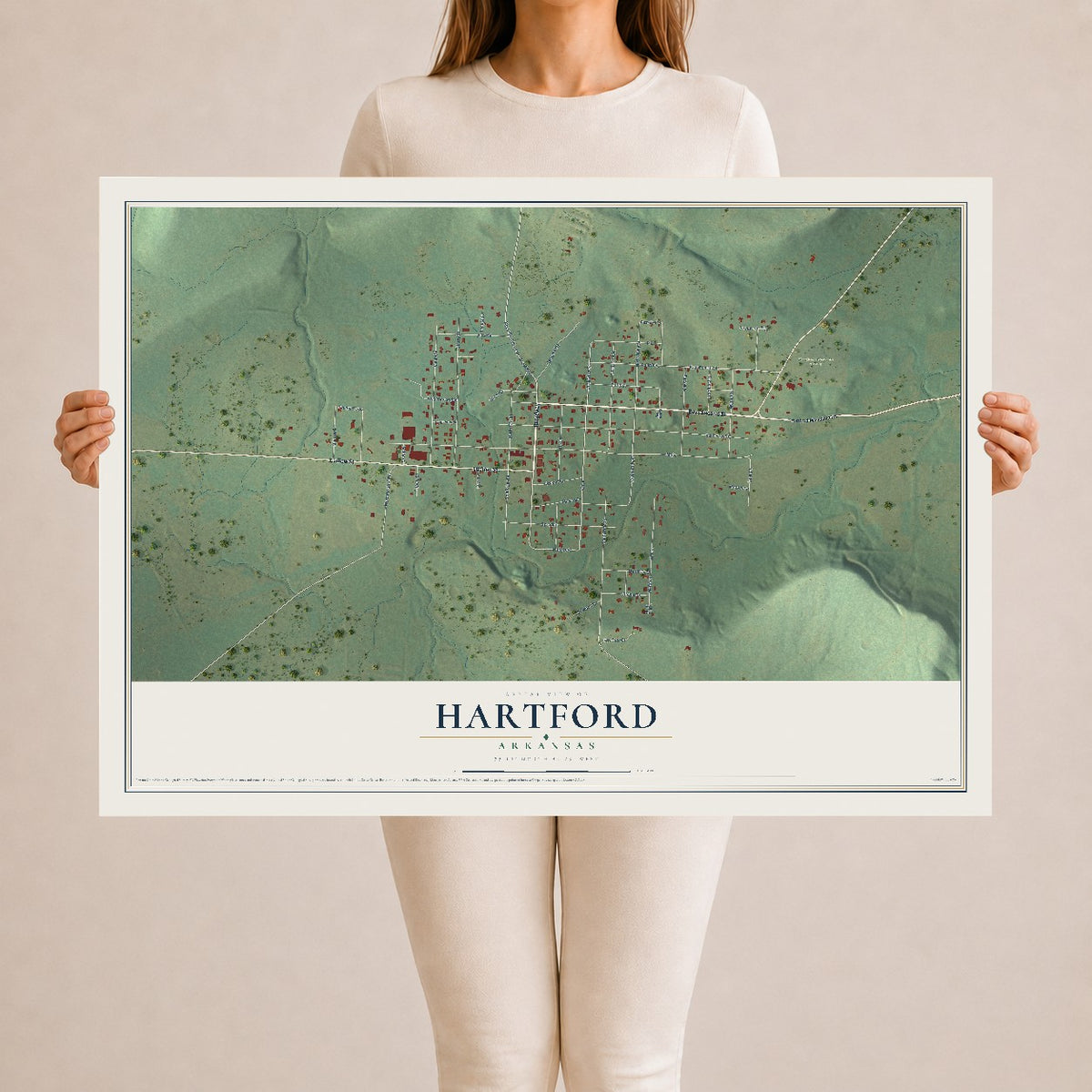 Map of Hartford, Arkansas, 24 x 36 inch unframed archival matte print
