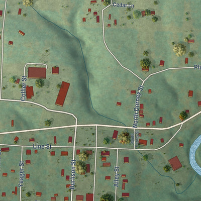 Close-up of the map of Hartman, Arkansas print showing street and building detail