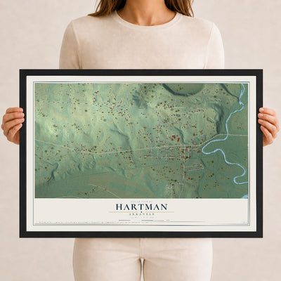 Map of Hartman, Arkansas, 12 x 18 inch print in a black wood frame