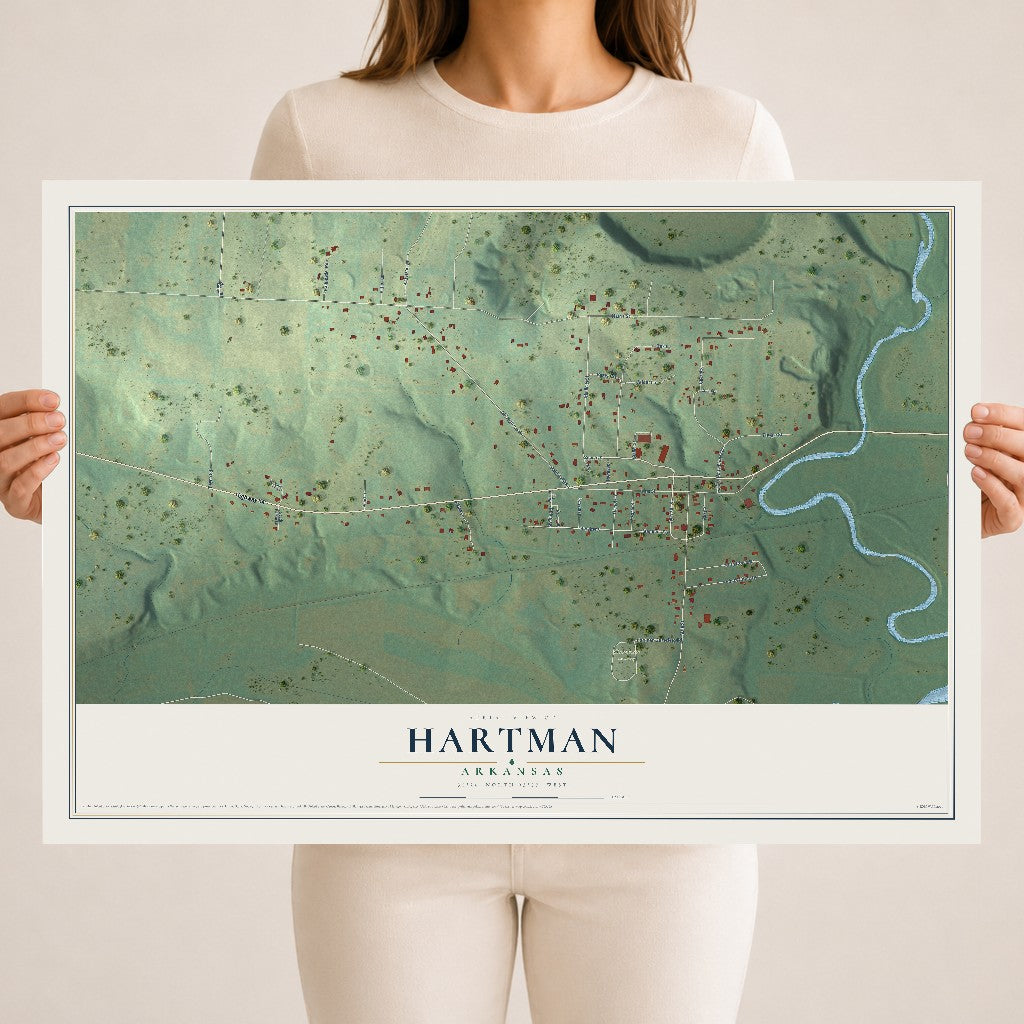 Map of Hartman, Arkansas, 18 x 24 inch unframed archival matte print