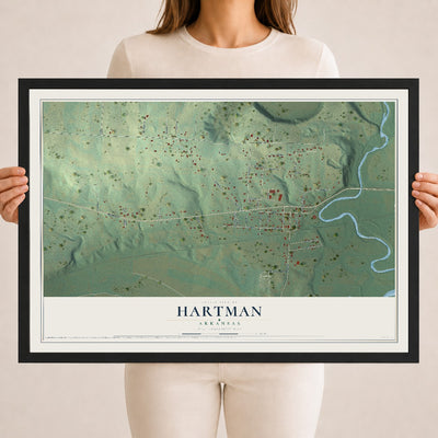 Map of Hartman, Arkansas, 18 x 24 inch print in a black wood frame