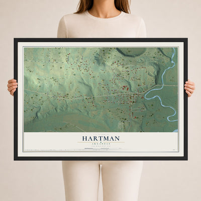 Map of Hartman, Arkansas, 24 x 36 inch print in a black wood frame