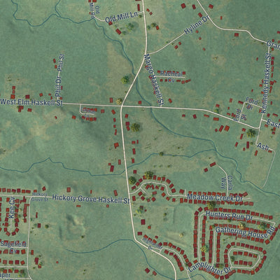 Close-up of the map of Haskell, Arkansas print showing street and building detail