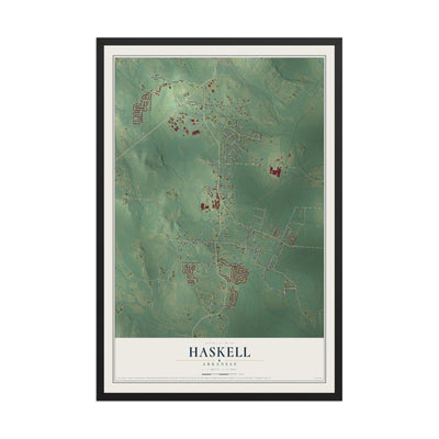 Map of Haskell, Arkansas, 12 x 18 inch print in a black wood frame