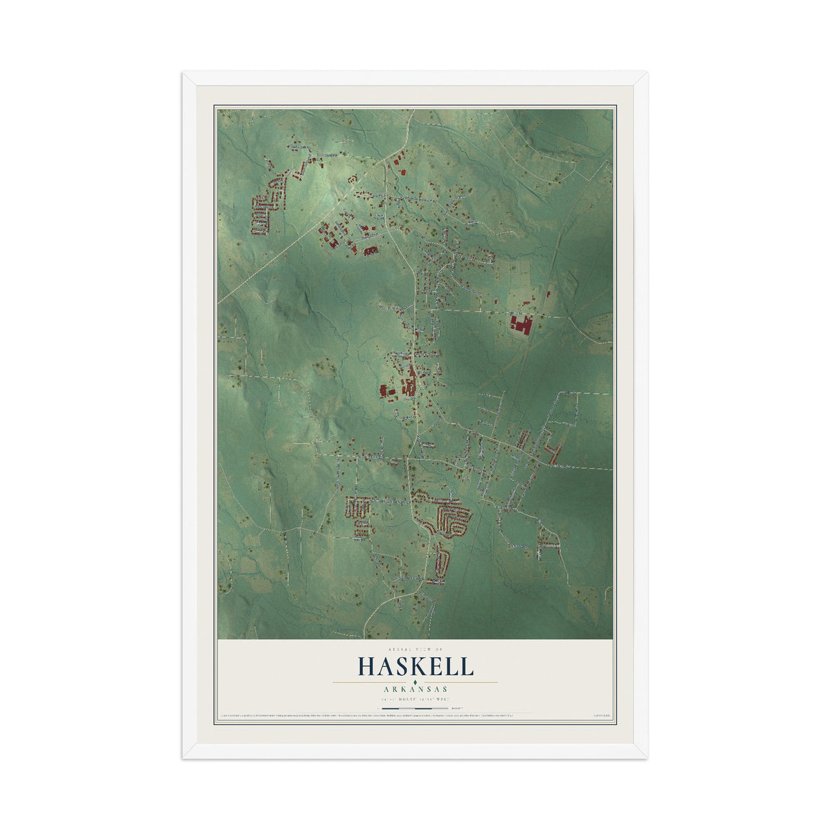 Map of Haskell, Arkansas, 12 x 18 inch print in a white wood frame