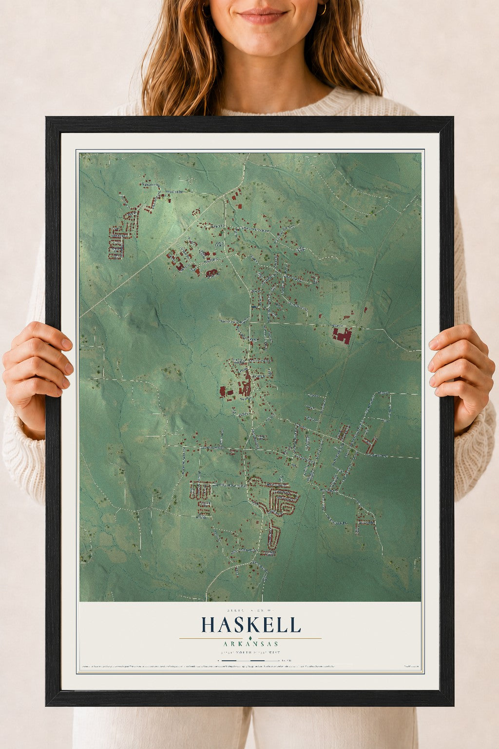 Map of Haskell, Arkansas, 18 x 24 inch print in a black wood frame