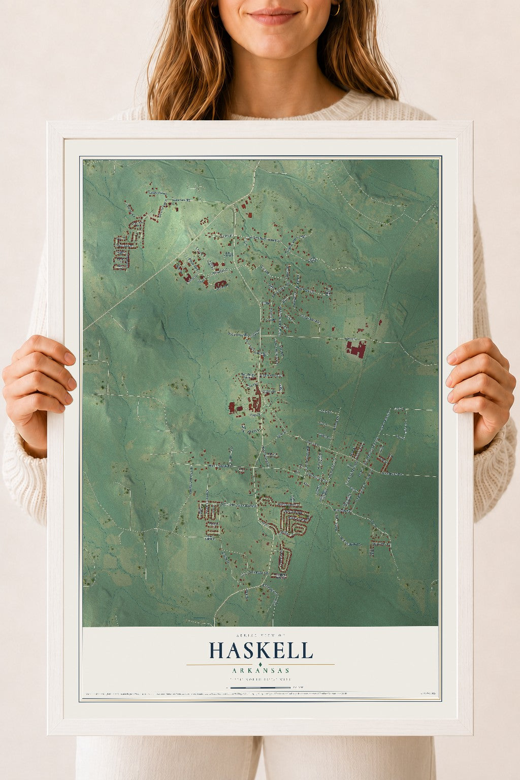 Map of Haskell, Arkansas, 18 x 24 inch print in a white wood frame