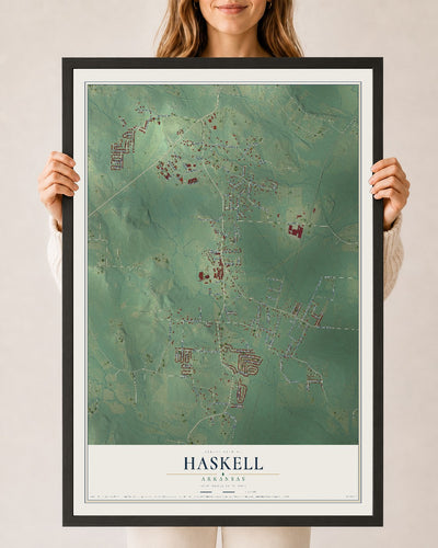 Map of Haskell, Arkansas, 24 x 36 inch print in a black wood frame