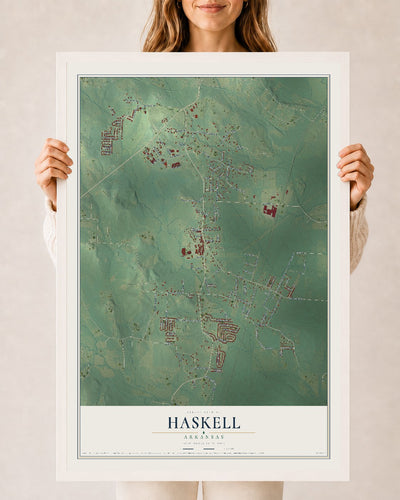 Map of Haskell, Arkansas, 24 x 36 inch print in a white wood frame