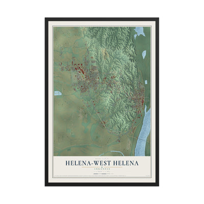 Map of Helena-West Helena, Arkansas, 12 x 18 inch print in a black wood frame