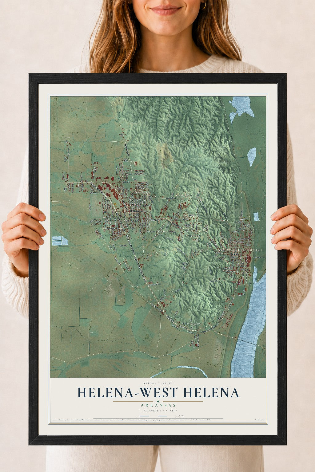 Map of Helena-West Helena, Arkansas, 18 x 24 inch print in a black wood frame