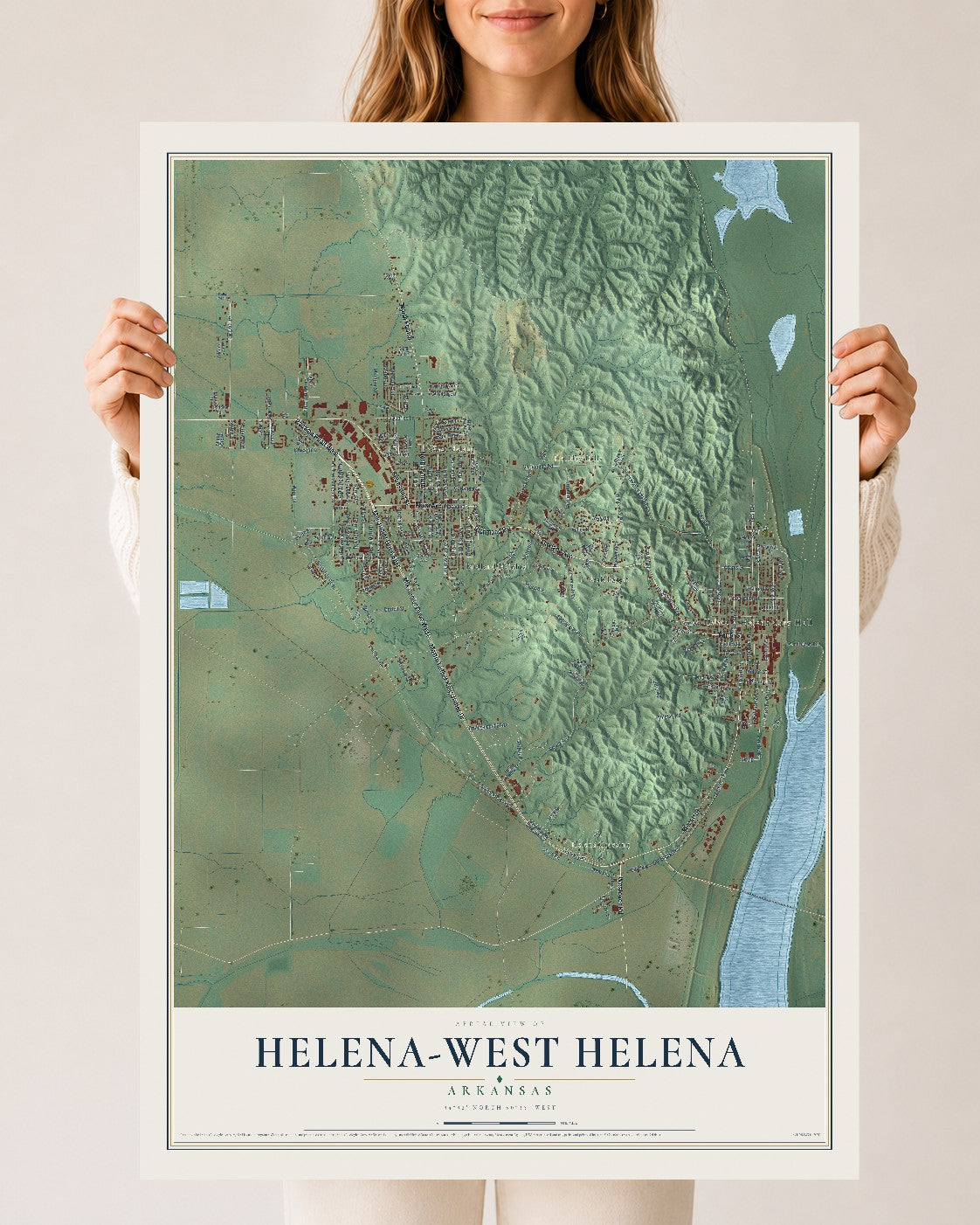 Map of Helena-West Helena, Arkansas, 24 x 36 inch unframed archival matte print
