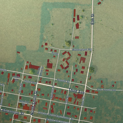 Close-up of the map of Holly Grove, Arkansas print showing street and building detail
