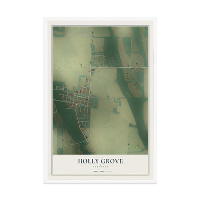 Map of Holly Grove, Arkansas, 12 x 18 inch print in a white wood frame