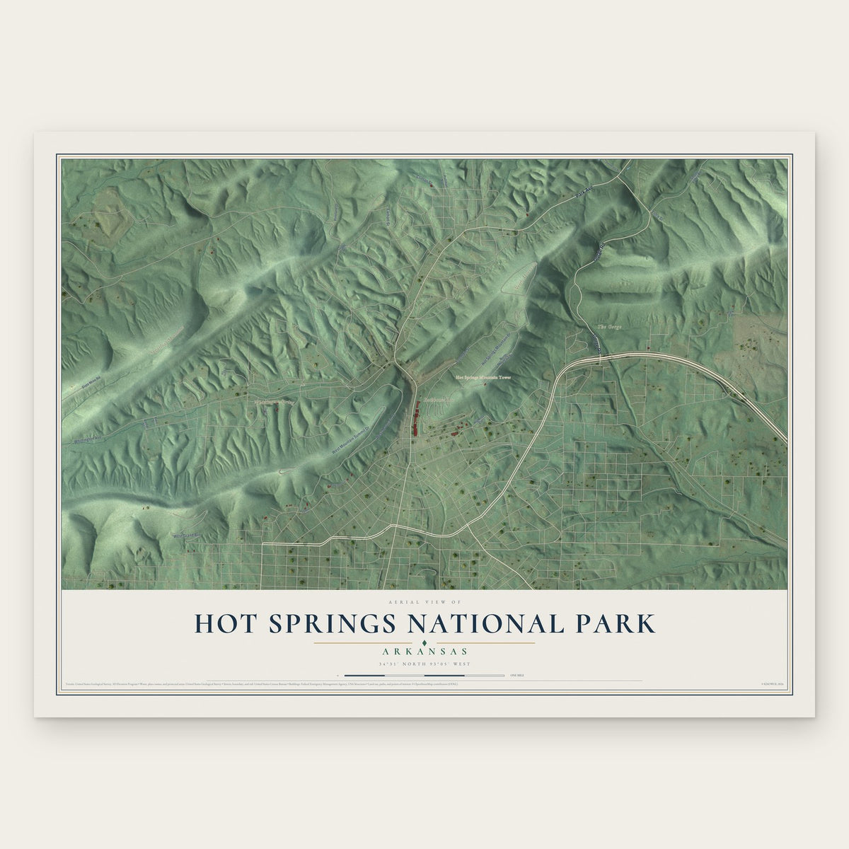 Hot Springs National Park, Arkansas map print, the full design