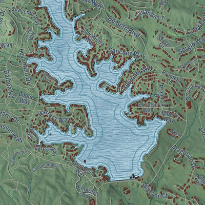 Second close-up of the map of Hot Springs Village, Arkansas print showing more streets and buildings