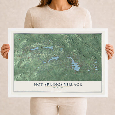 Map of Hot Springs Village, Arkansas, 12 x 18 inch print in a white wood frame