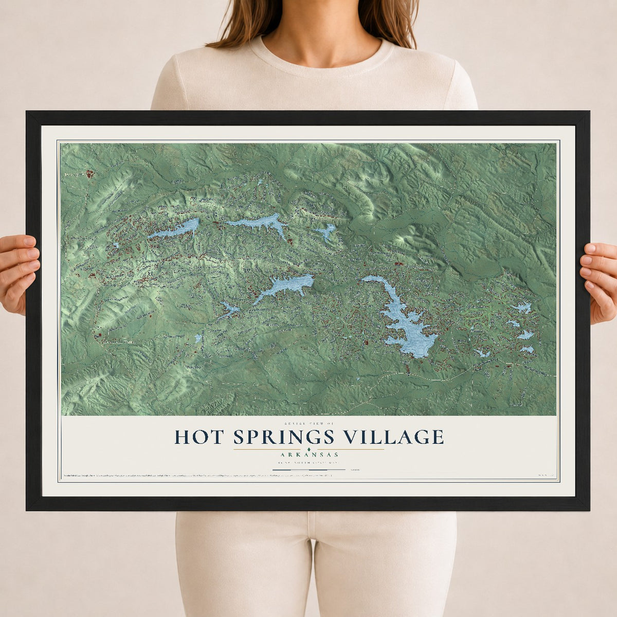 Map of Hot Springs Village, Arkansas, 18 x 24 inch print in a black wood frame