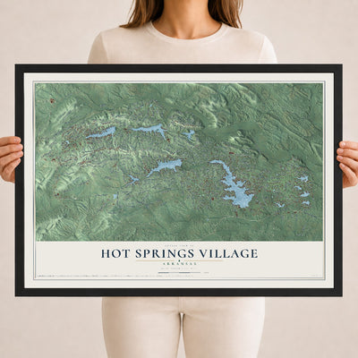 Map of Hot Springs Village, Arkansas, 18 x 24 inch print in a black wood frame