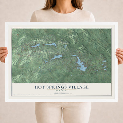 Map of Hot Springs Village, Arkansas, 18 x 24 inch print in a white wood frame