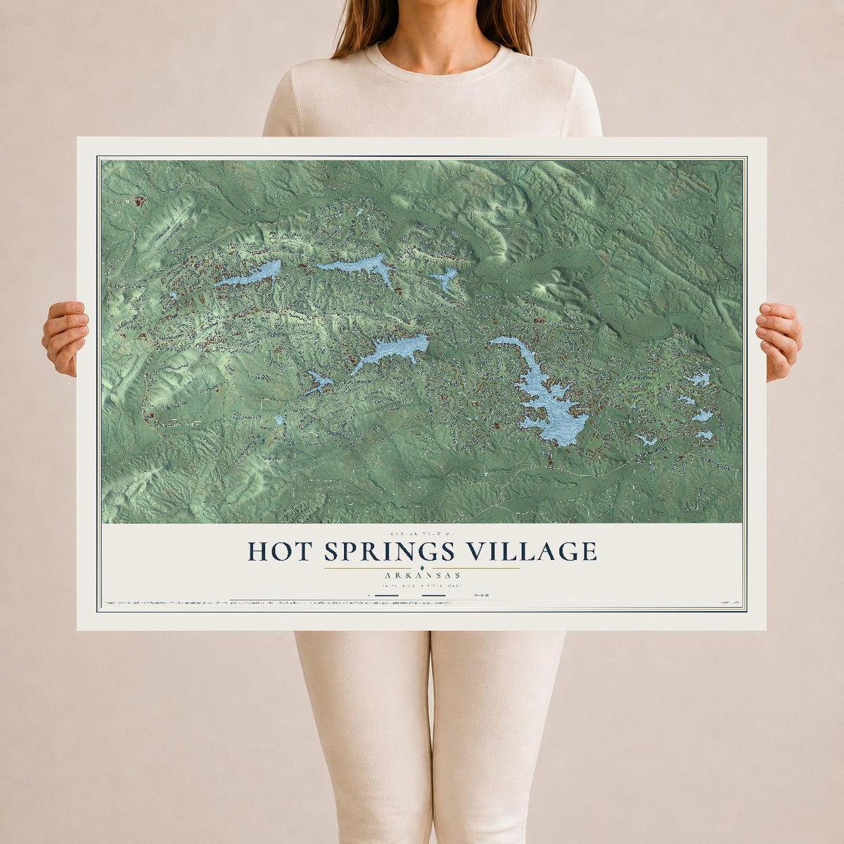 Map of Hot Springs Village, Arkansas, 24 x 36 inch unframed archival matte print