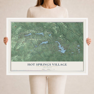 Map of Hot Springs Village, Arkansas, 24 x 36 inch print in a white wood frame