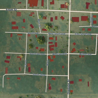 Close-up of the map of Humnoke, Arkansas print showing street and building detail