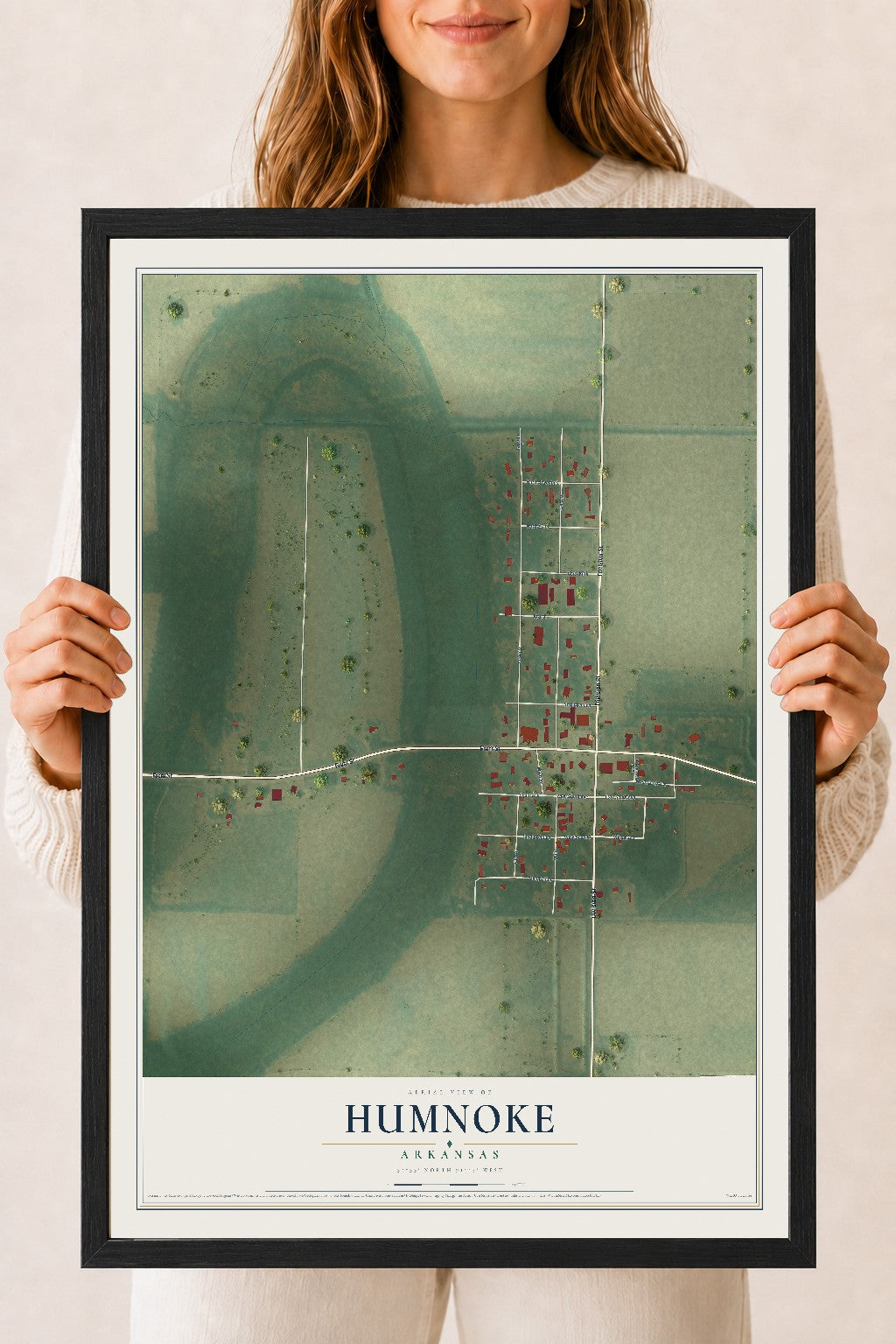 Map of Humnoke, Arkansas, 18 x 24 inch print in a black wood frame