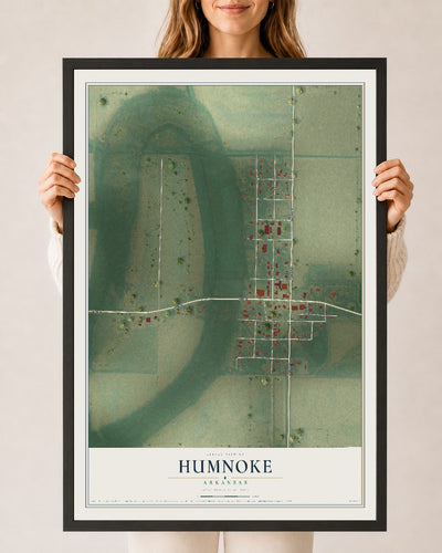 Map of Humnoke, Arkansas, 24 x 36 inch print in a black wood frame