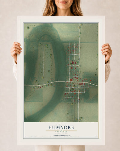 Map of Humnoke, Arkansas, 24 x 36 inch print in a white wood frame