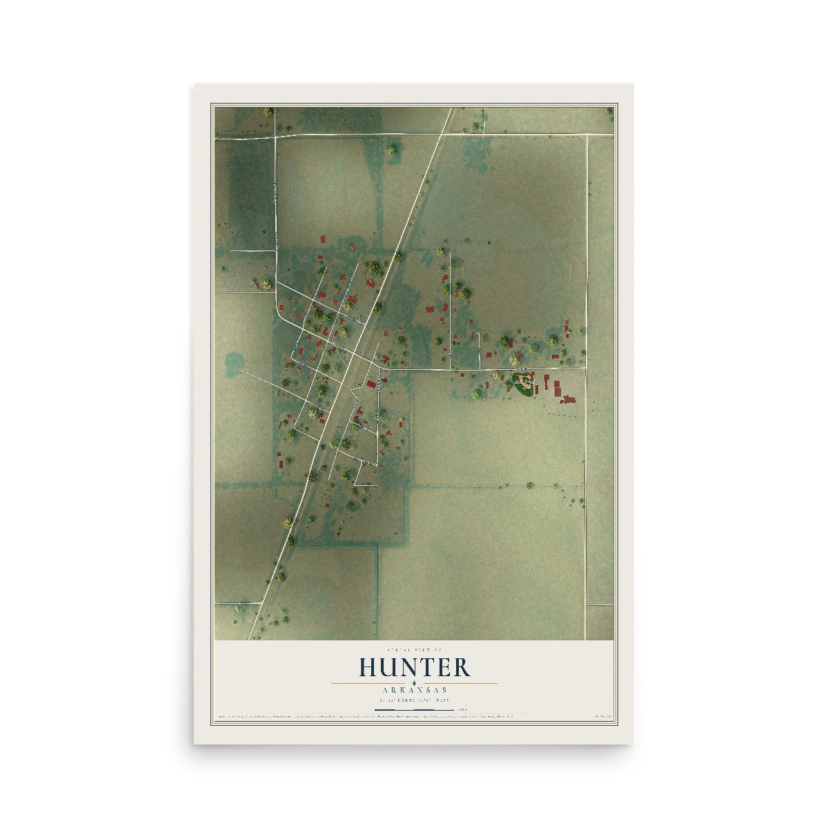 Map of Hunter, Arkansas, 12 x 18 inch unframed archival matte print